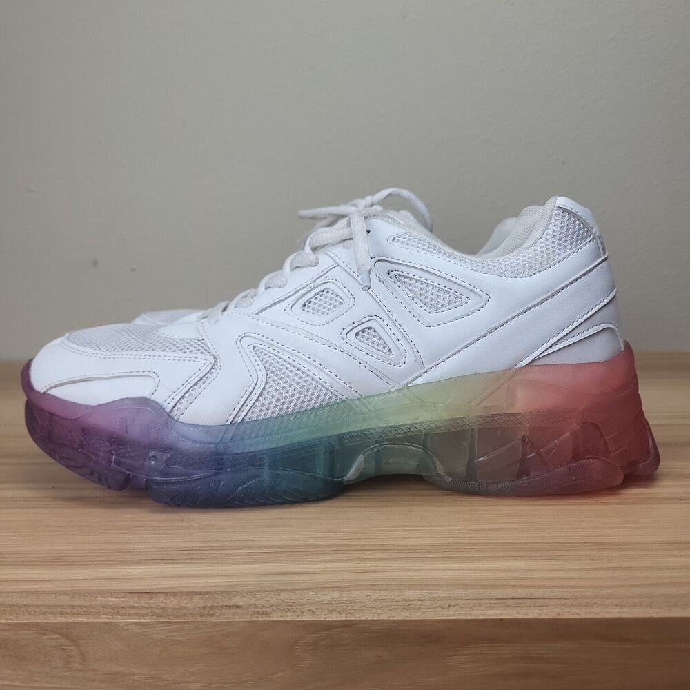 Wanted Womens White Rainbow Sole Lightweight PRIDE Low Top Sneakers Size 8.5